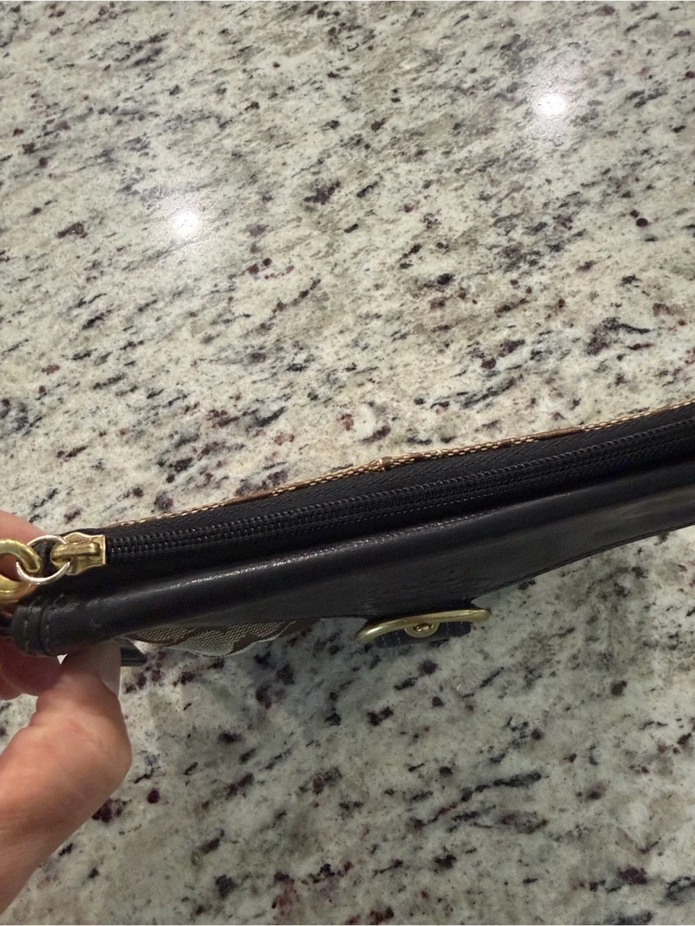 Y2K Coach Khaki Signature Canvas Wristlet with Black Leather Trim